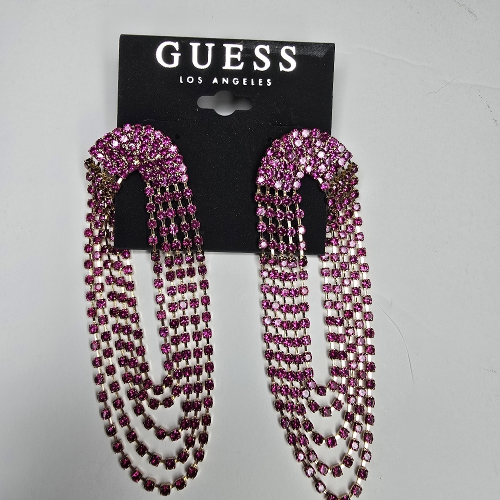 Guess Gold-Tone Stone Strand Drop Earrings Pink